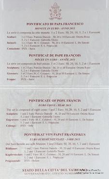 Набор монет Ватикан 2015 г.