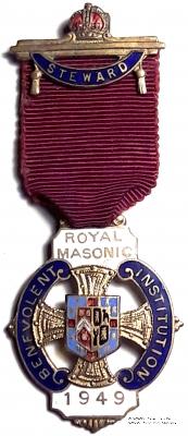 Знак RMBI 1949. STEWARD ROYAL MASONIC BENEVOLENT INST. – Королевский Масонский Благотворительный институт.