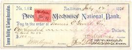 Банковский чек 1898  г.