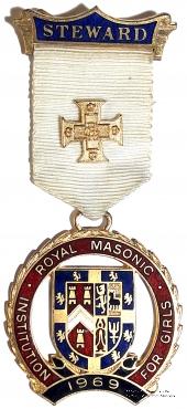 Знак RMIG 1969. STEWARD ROYAL MASONIC INSTITUTION FOR GIRLS – Королевский Масонский институт для девочек.