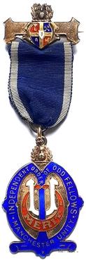 Знак INDEPENDENT ORDER OF ODDFELLOWS MANCHESTER UNITY – МАНЧЕСТЕРСКИЙ СОЮЗ НЕЗАВИСИМОГО ОРДЕНА ТАЙНОГО БРАТСТВА