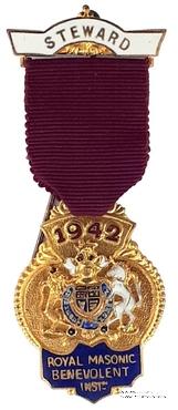 Знак RMBI 1942. STEWARD ROYAL MASONIC BENEVOLENT INST. – Королевский Масонский Благотворительный институт.